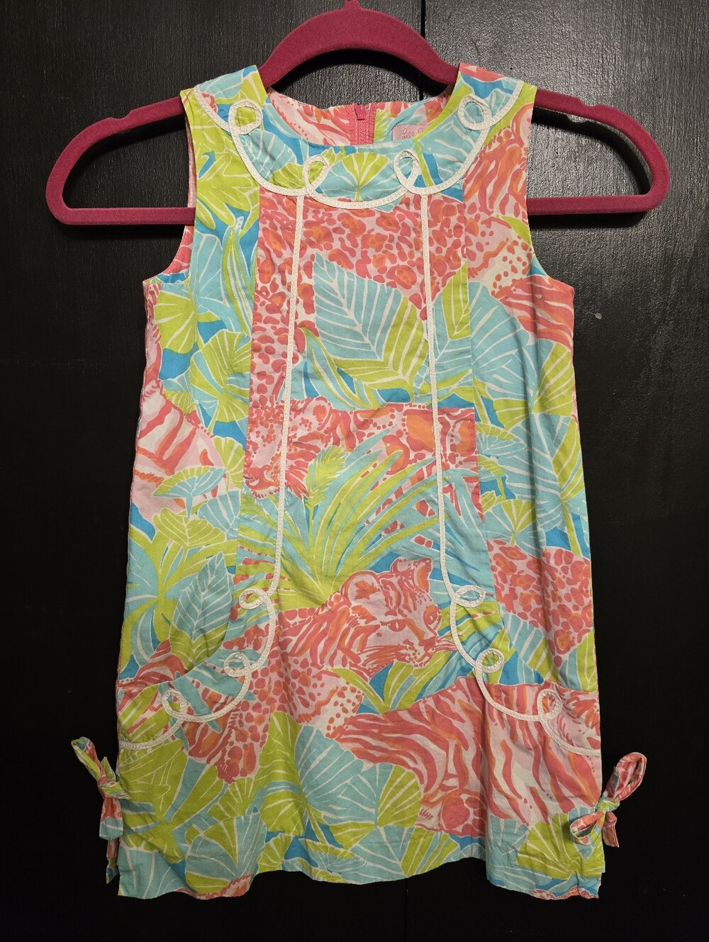Lilly Pulitzer "Little Lilly Shift Dress" In Mee-ow - Coral, Aqua & Lime Size 7
